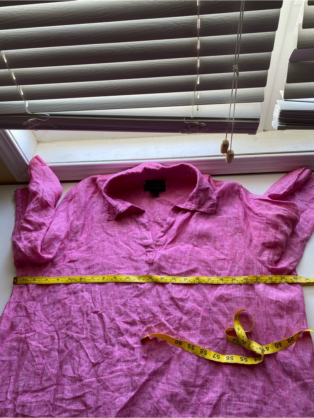 TAHARI 100% Linen Popover Top Womens 2X Pink 3/4 Sleeve Side Buttons Lagenlook - Picture 8 of 11